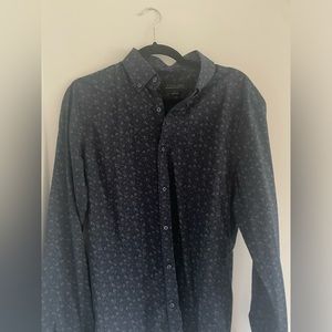 Zara Man Slim Fit Blue Button down with flowers‎ Size Medium